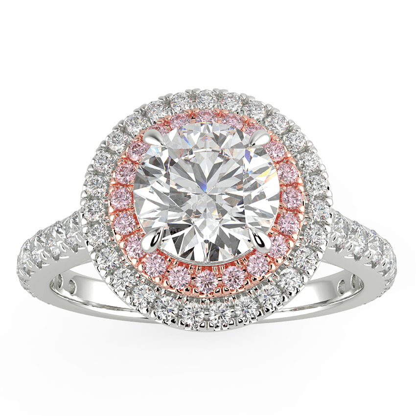 Pink Argyle Diamond Double Halo Ring in 18k White Gold and Rose Gold – Australian Diamond Network