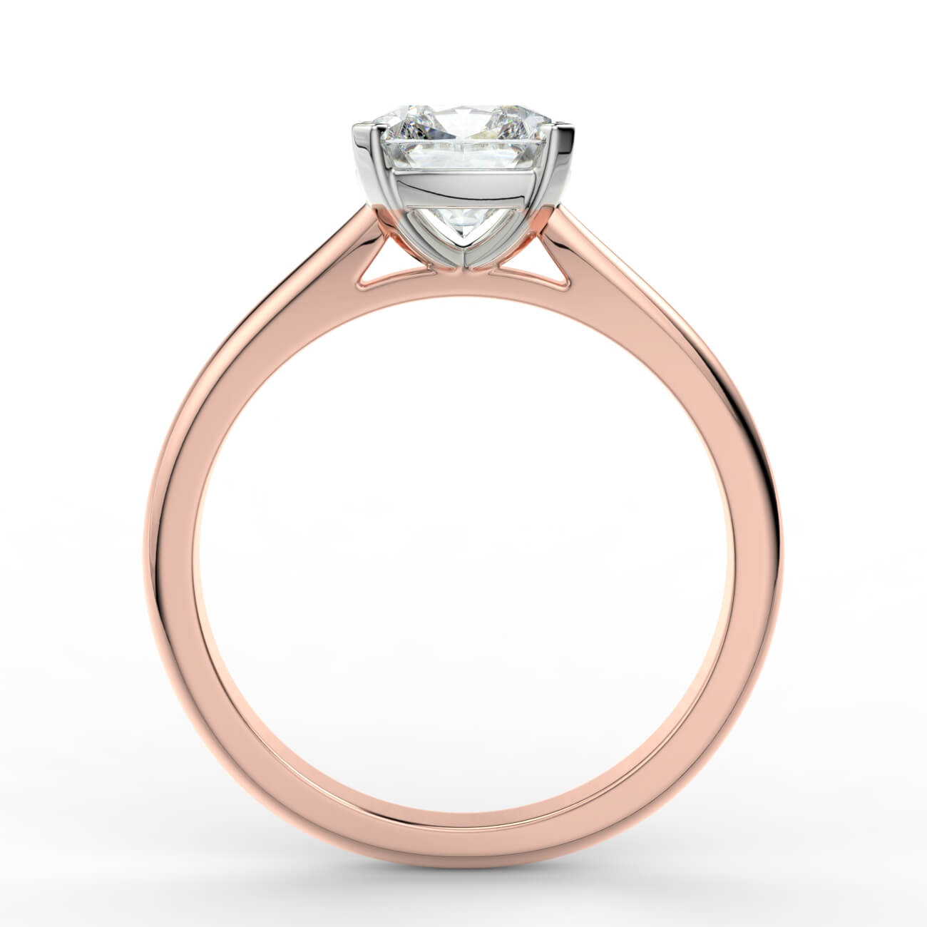 Cushion cut diamond cathedral engagement ring in rose and white gold – Australian Diamond Network
