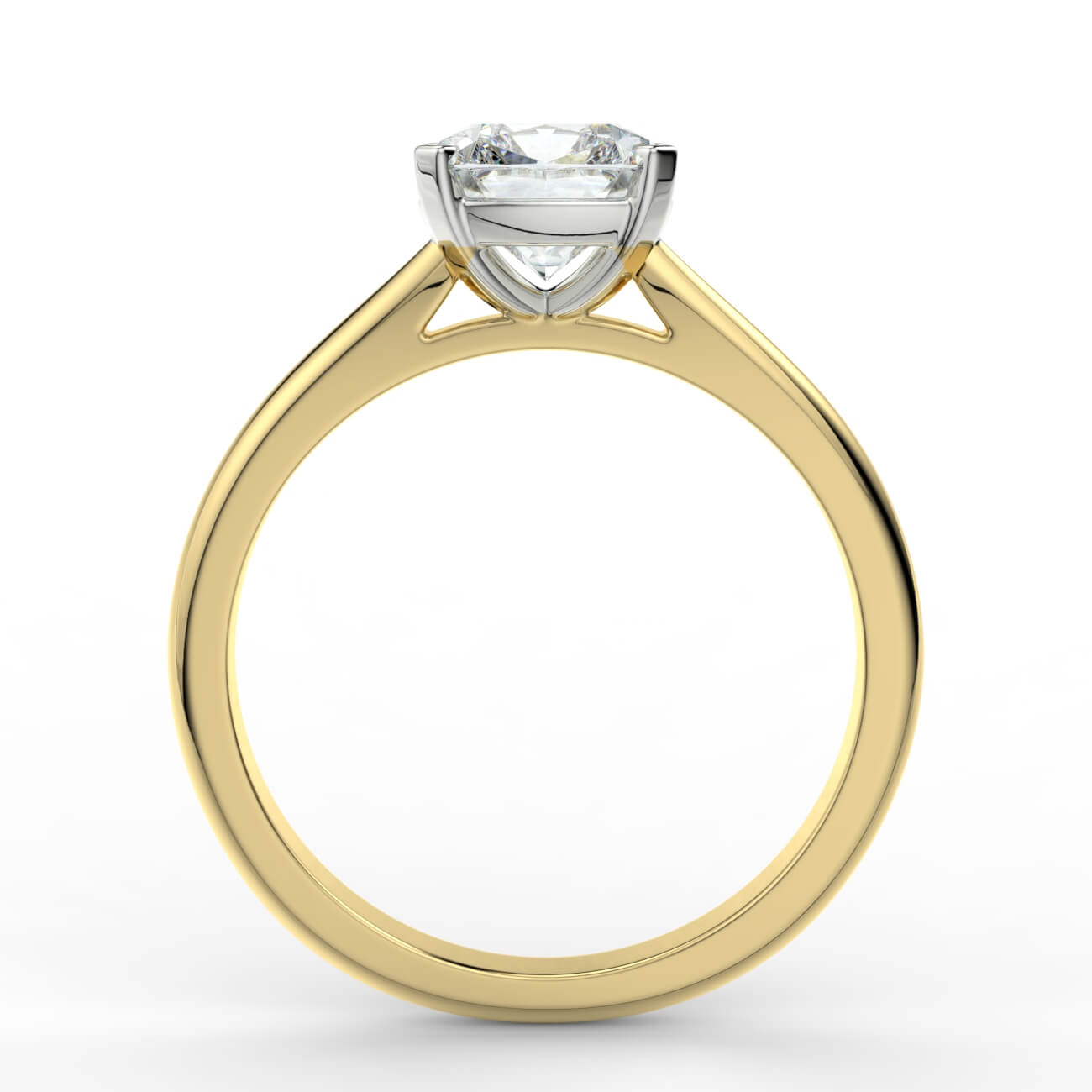 Cushion cut diamond cathedral engagement ring in yellow and white gold – Australian Diamond Network