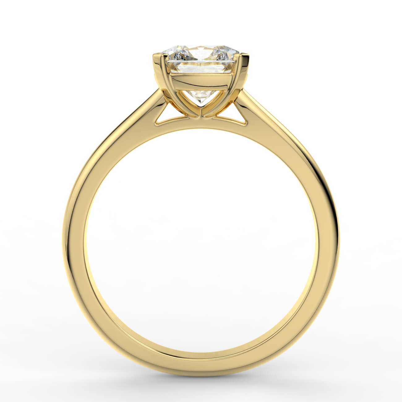 Cushion cut diamond cathedral engagement ring in yellow gold – Australian Diamond Network