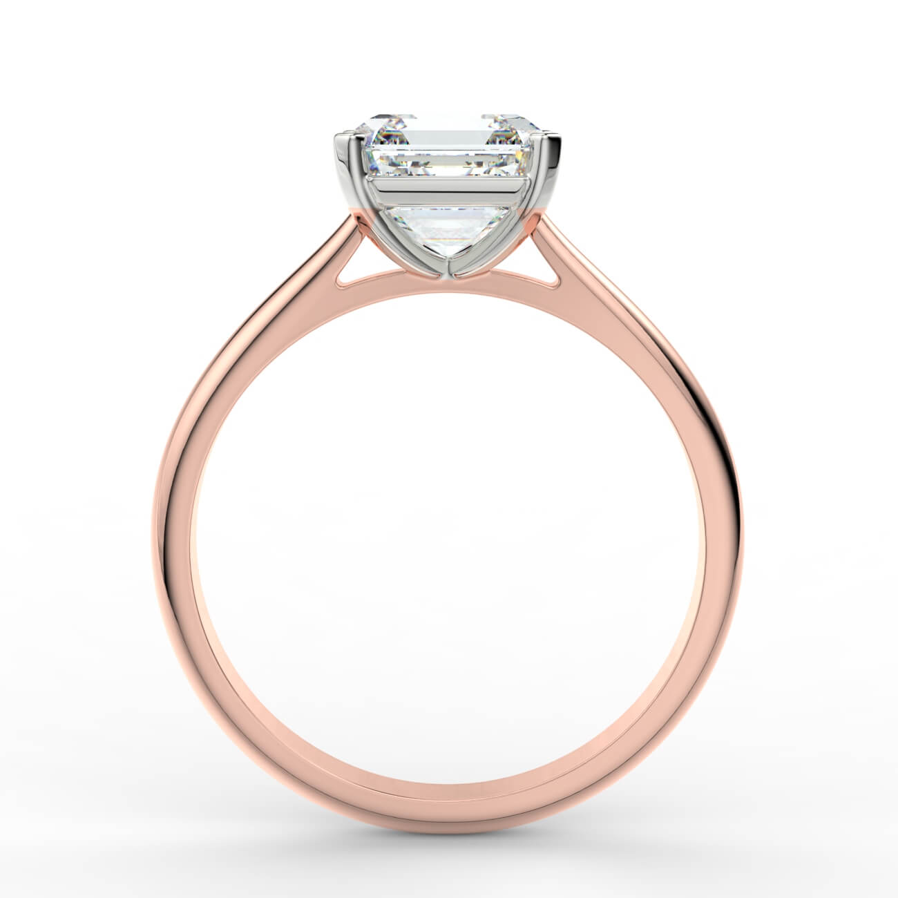 Asscher cut diamond cathedral engagement ring in rose and white gold – Australian Diamond Network