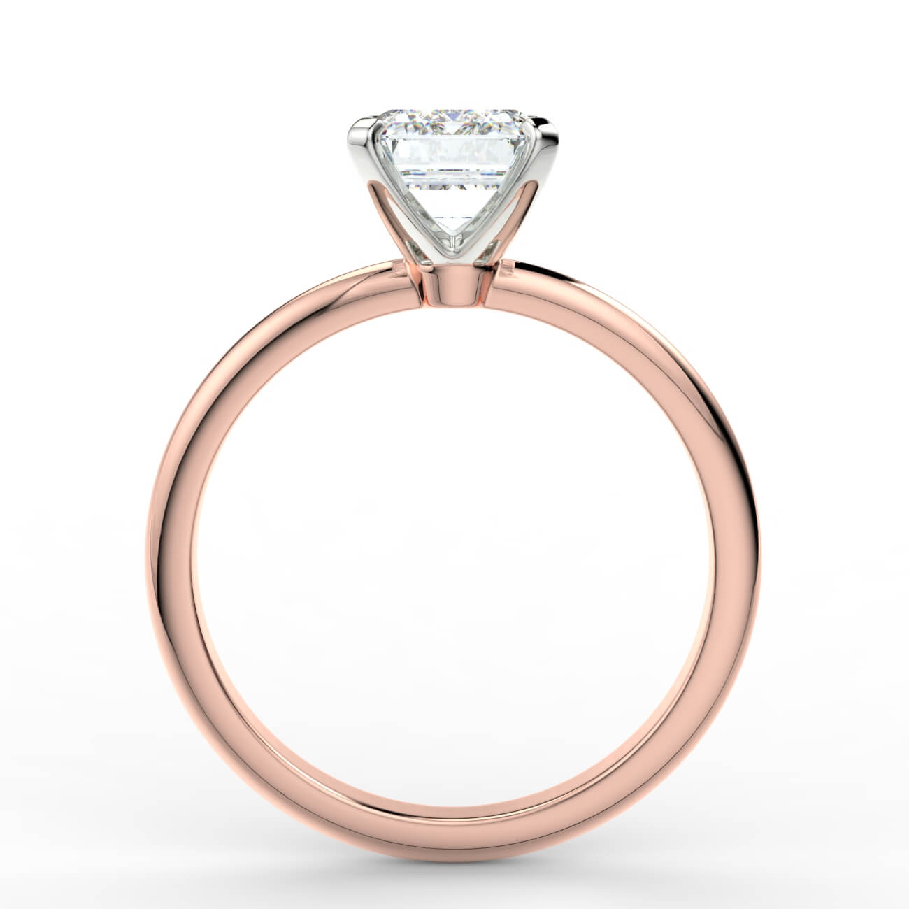 Knife-edge solitaire emerald cut diamond engagement ring in rose and white gold – Australian Diamond Network