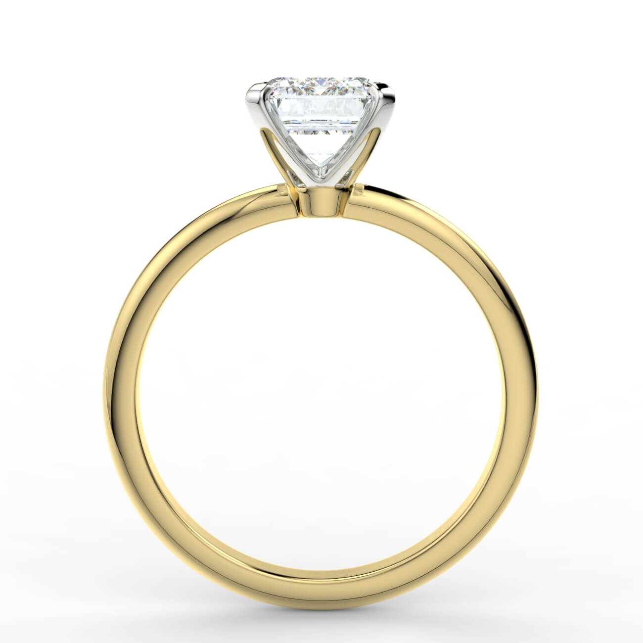 Knife-edge solitaire emerald cut diamond engagement ring in yellow and white gold – Australian Diamond Network