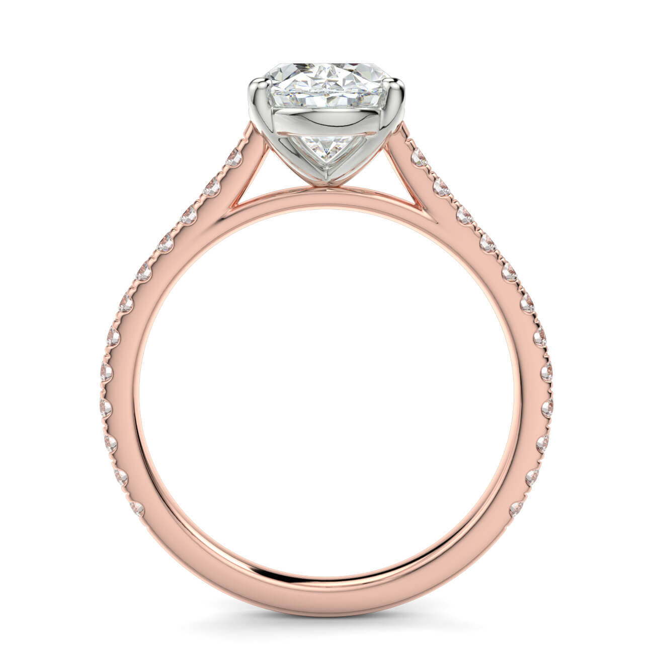 Oval shape diamond cathedral engagement ring in rose and white gold – Australian Diamond Network