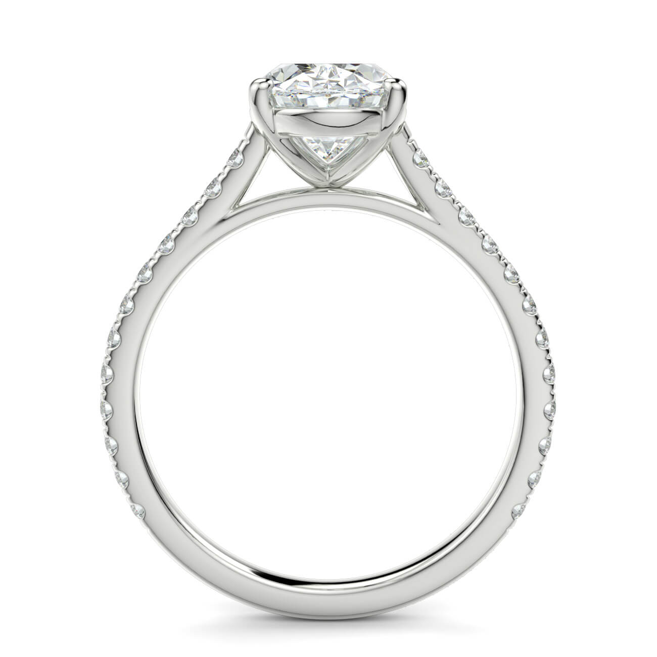 Oval shape diamond cathedral engagement ring in white gold – Australian Diamond Network