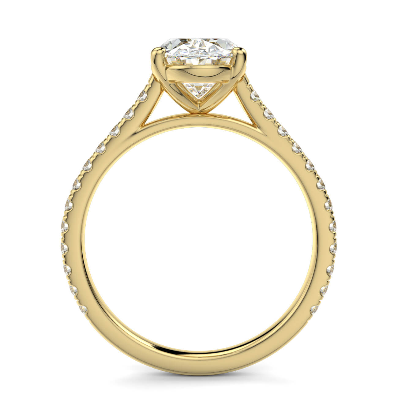 Oval shape diamond cathedral engagement ring in yellow gold – Australian Diamond Network