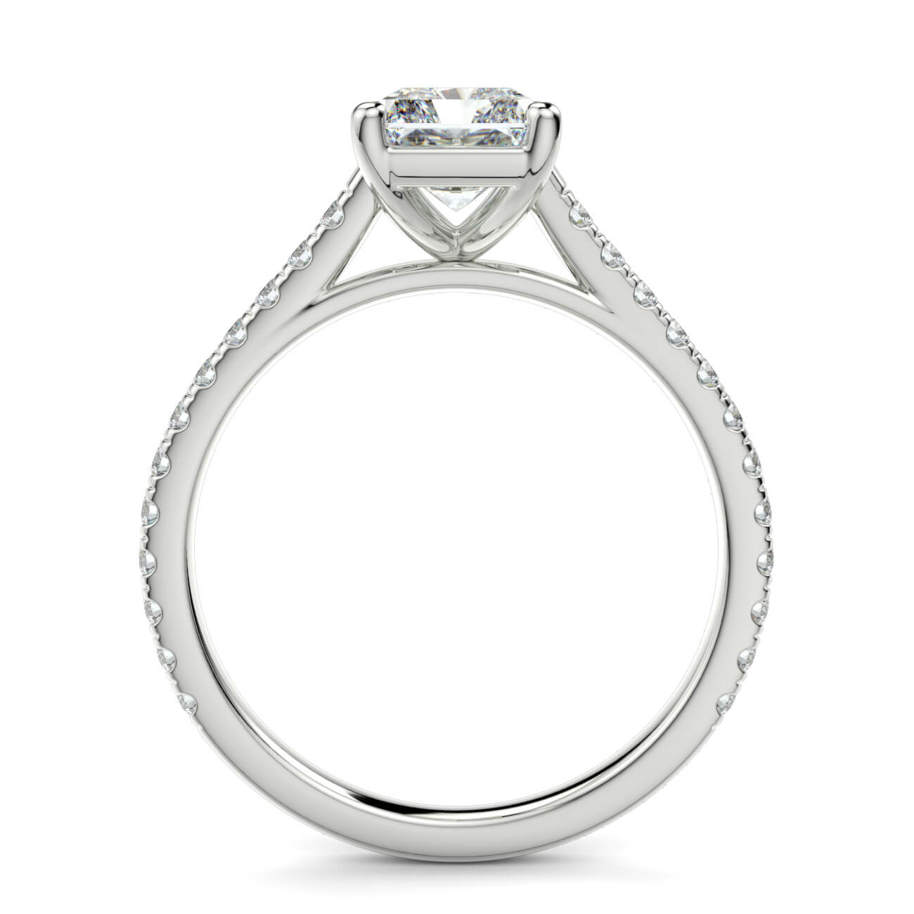 Radiant cut diamond cathedral engagement ring in white gold – Australian Diamond Network