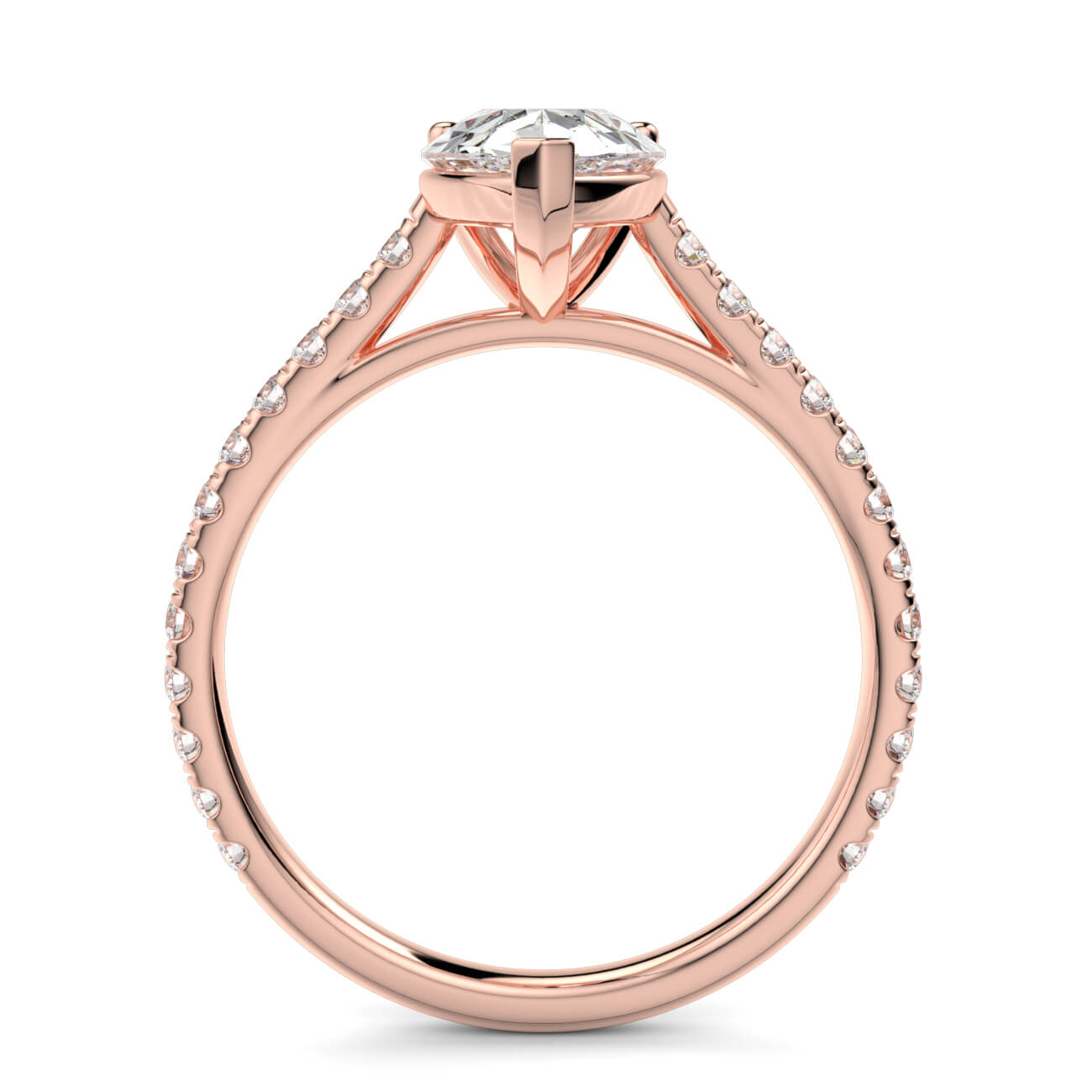 Pear shape diamond cathedral engagement ring in rose gold – Australian Diamond Network