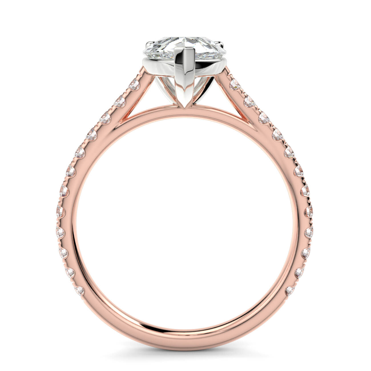 Pear shape diamond cathedral engagement ring in rose and white gold – Australian Diamond Network