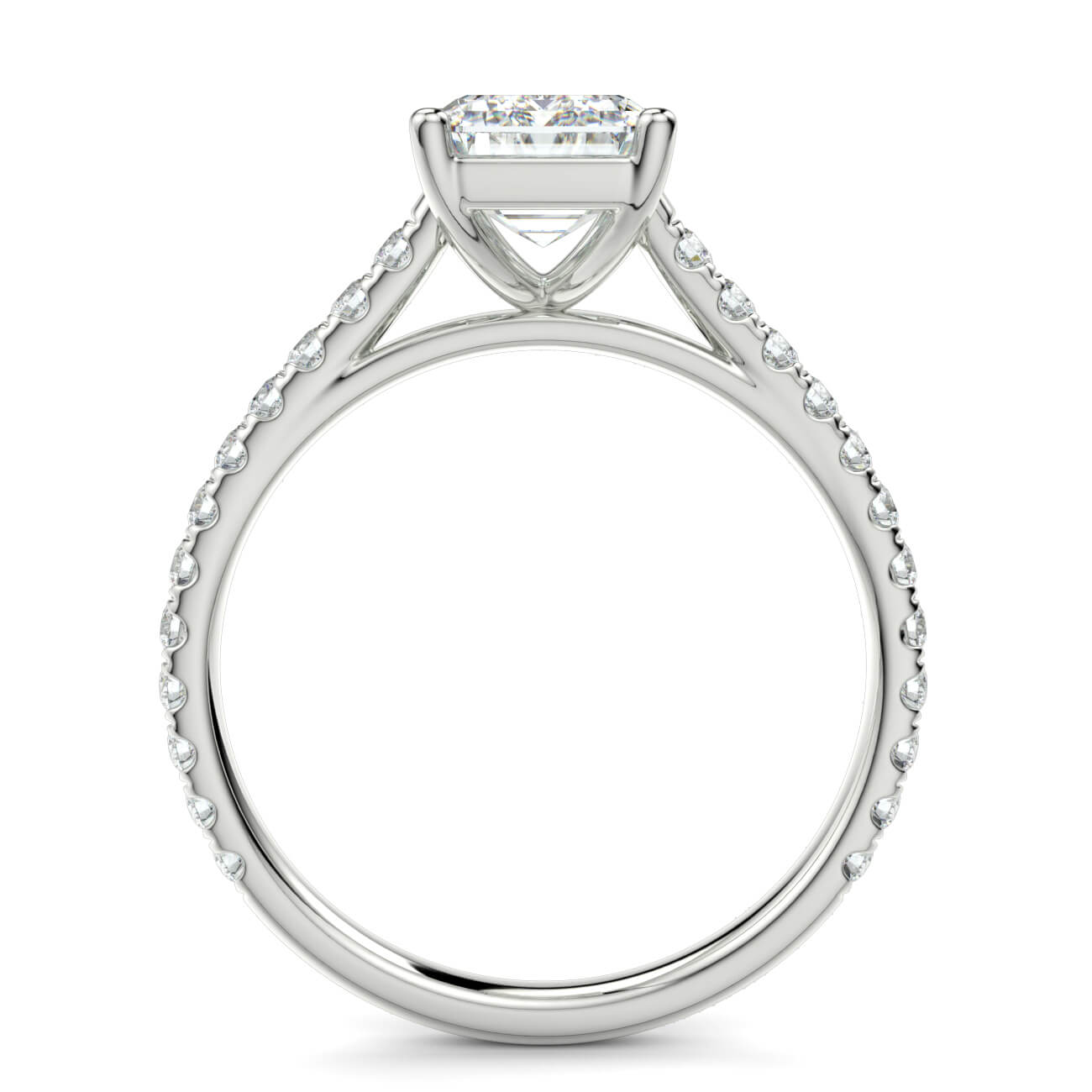 Emerald Cut diamond cathedral engagement ring in white gold – Australian Diamond Network
