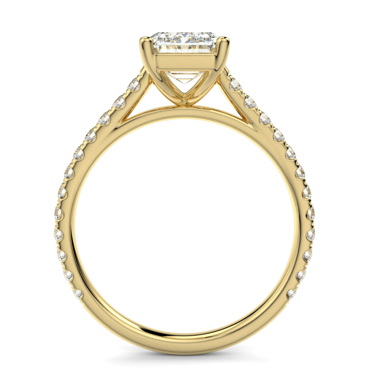 Emerald Cut diamond cathedral engagement ring in yellow gold – Australian Diamond Network