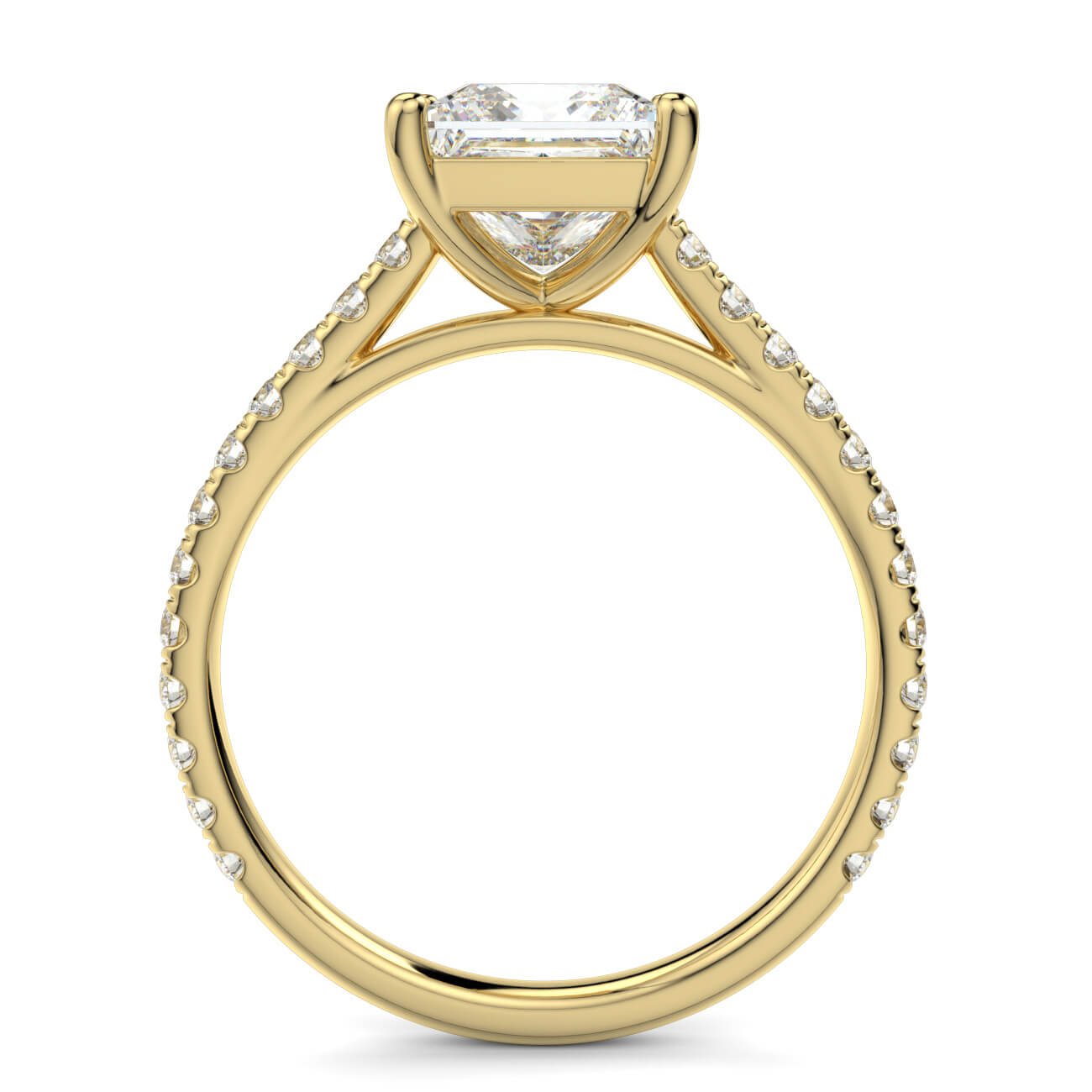 Princess Cut diamond cathedral engagement ring in yellow gold – Australian Diamond Network