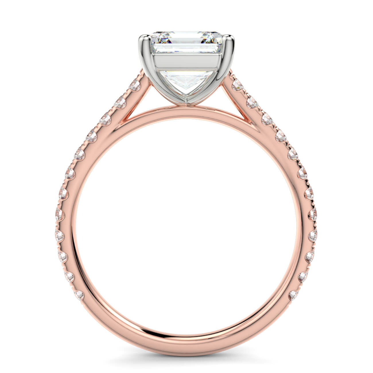 Asscher Cut diamond cathedral engagement ring in rose gold and white gold – Australian Diamond Network
