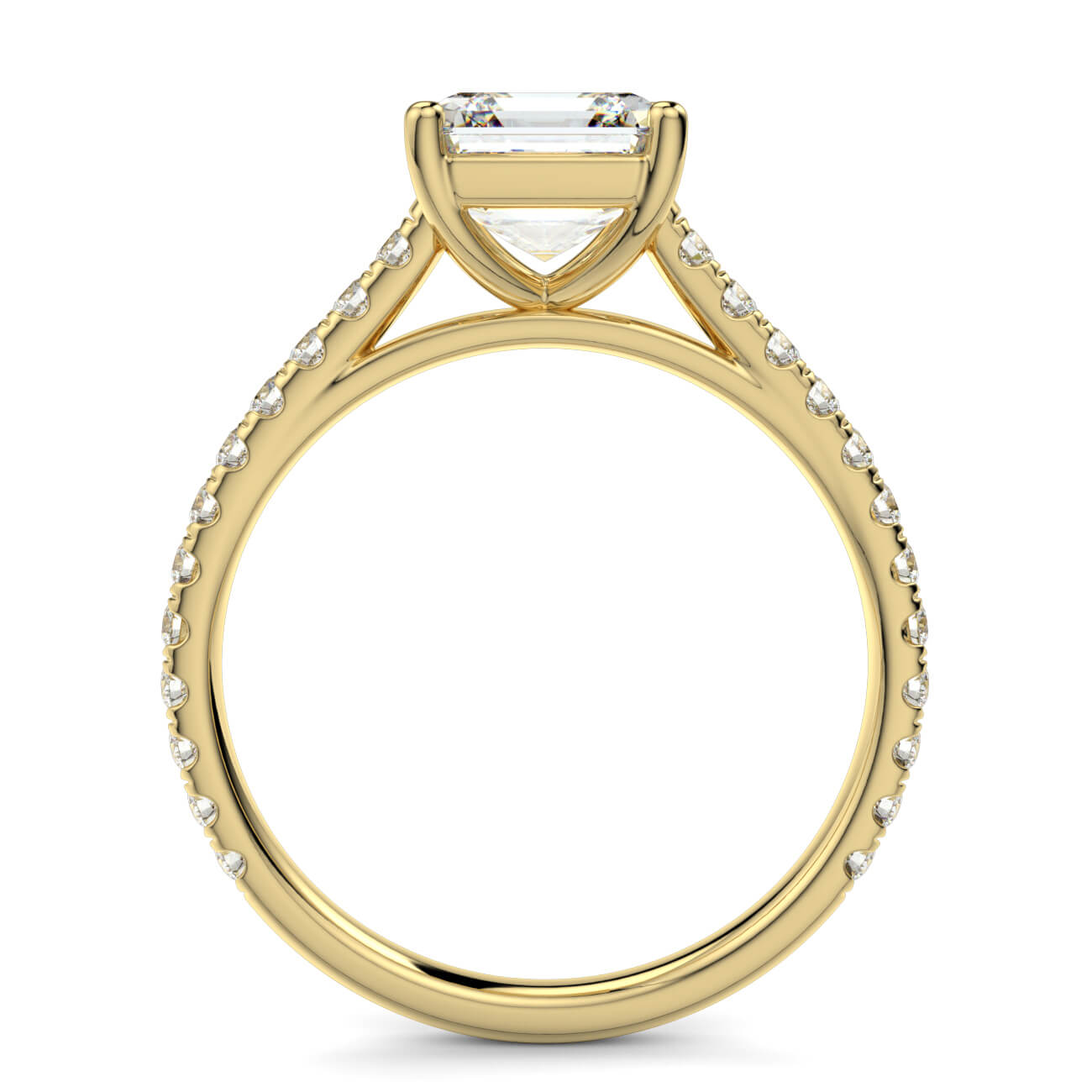 Asscher Cut diamond cathedral engagement ring in yellow gold – Australian Diamond Network
