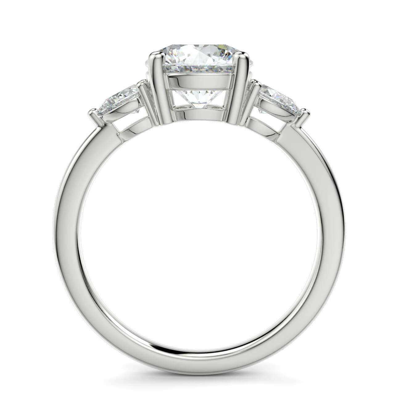 Round Brilliant Cut Diamond Ring With Pear Shape Side Diamonds In White Gold – Australian Diamond Network