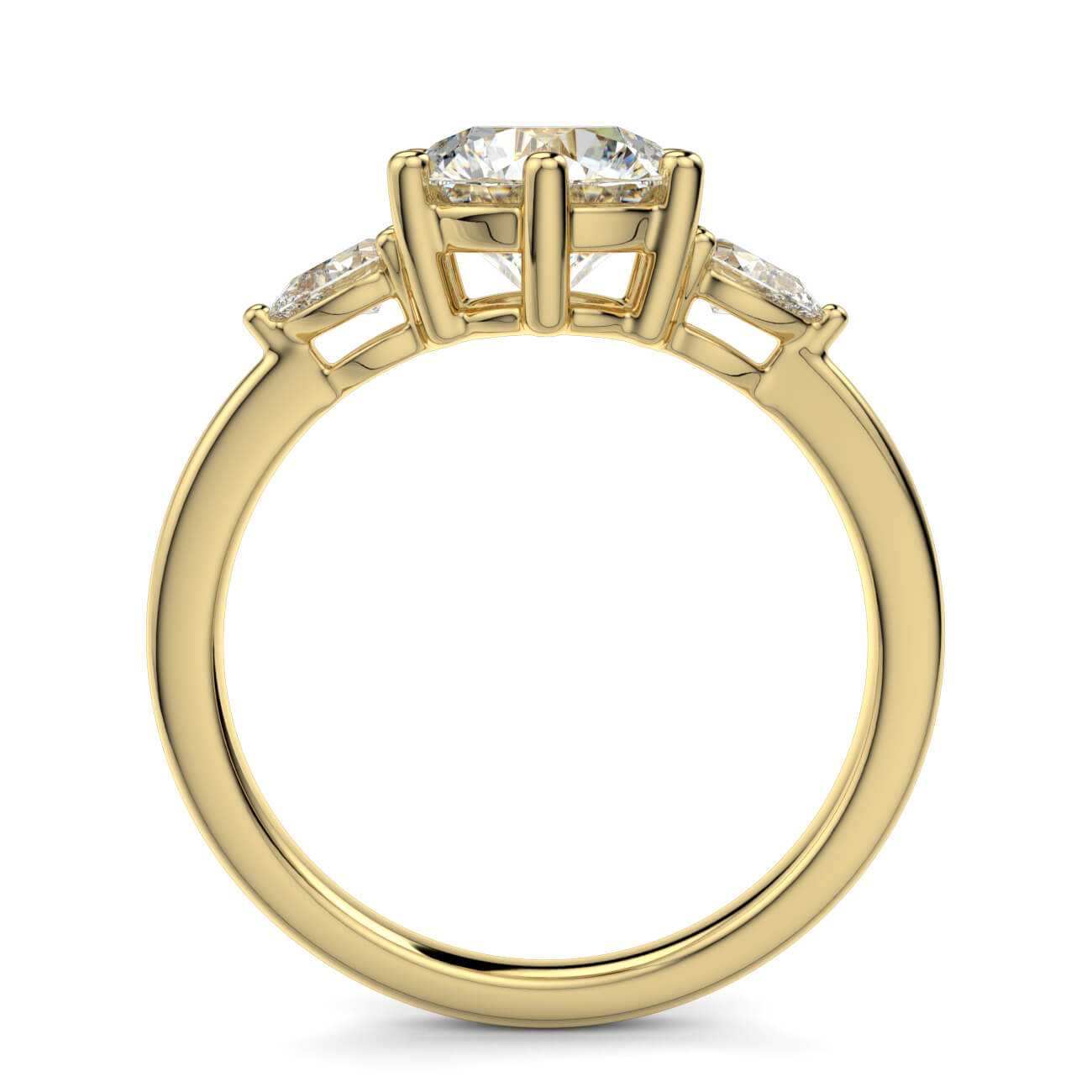 Round Brilliant Cut Diamond Ring With Pear Shape Side Diamonds In Yellow Gold – Australian Diamond Network