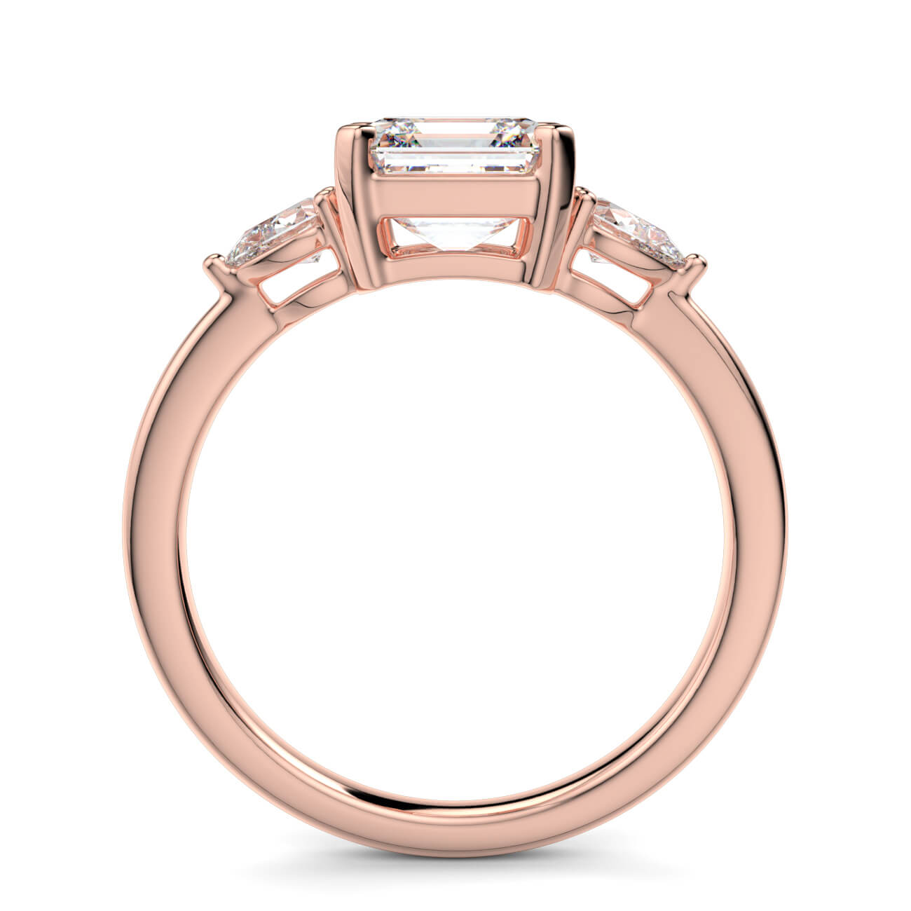 Asscher Cut Diamond Ring With Pear Shape Side Diamonds In Rose Gold – Australian Diamond Network