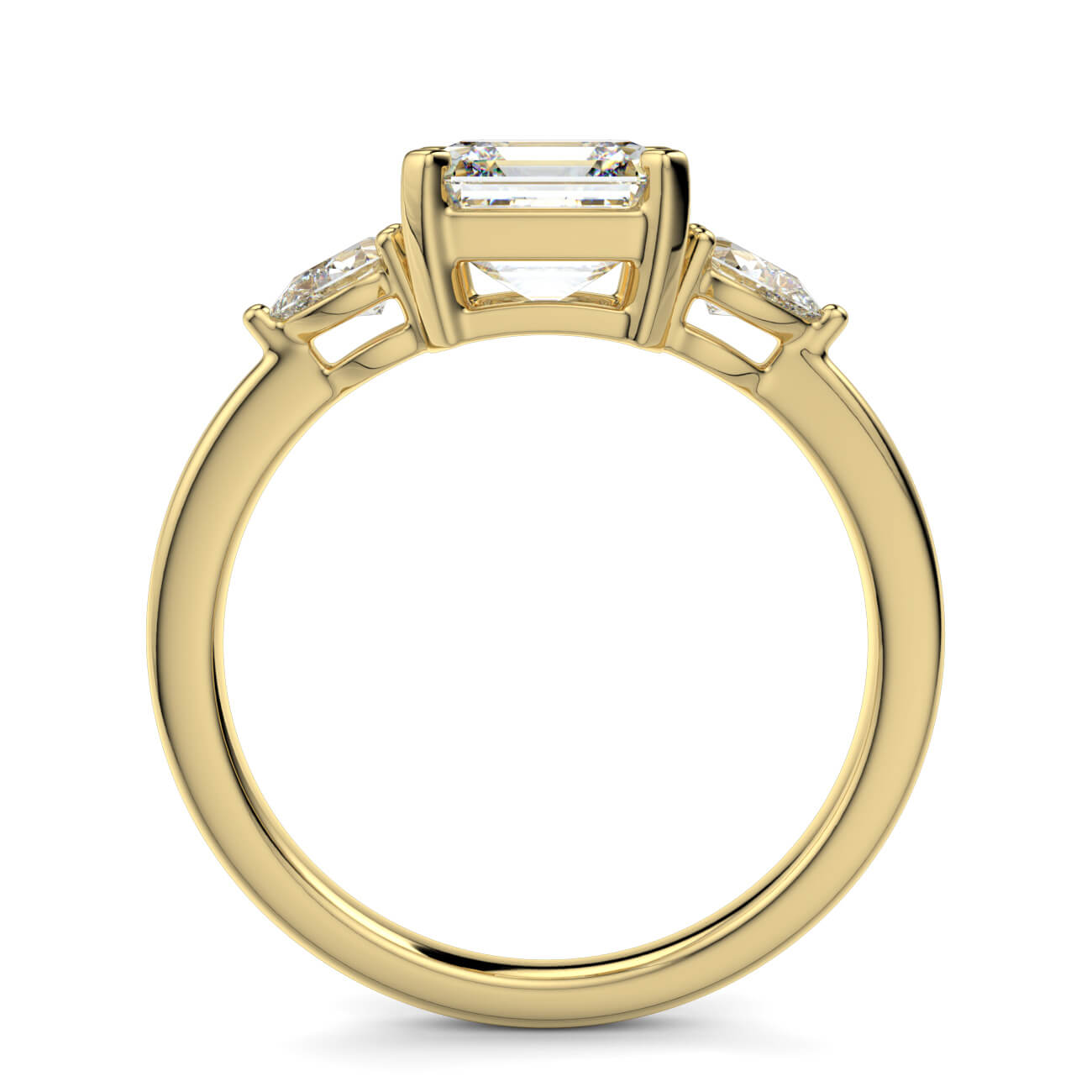 Asscher Cut Diamond Ring With Pear Shape Side Diamonds In Yellow Gold – Australian Diamond Network