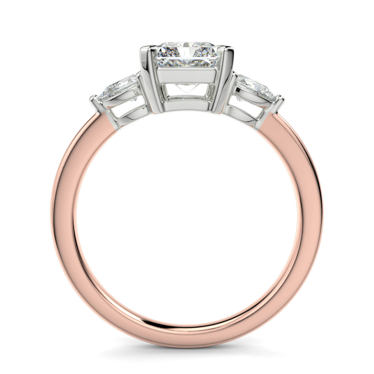 Radiant Cut Diamond Ring With Pear Shape Side Diamonds In Rose and White Gold – Australian Diamond Network