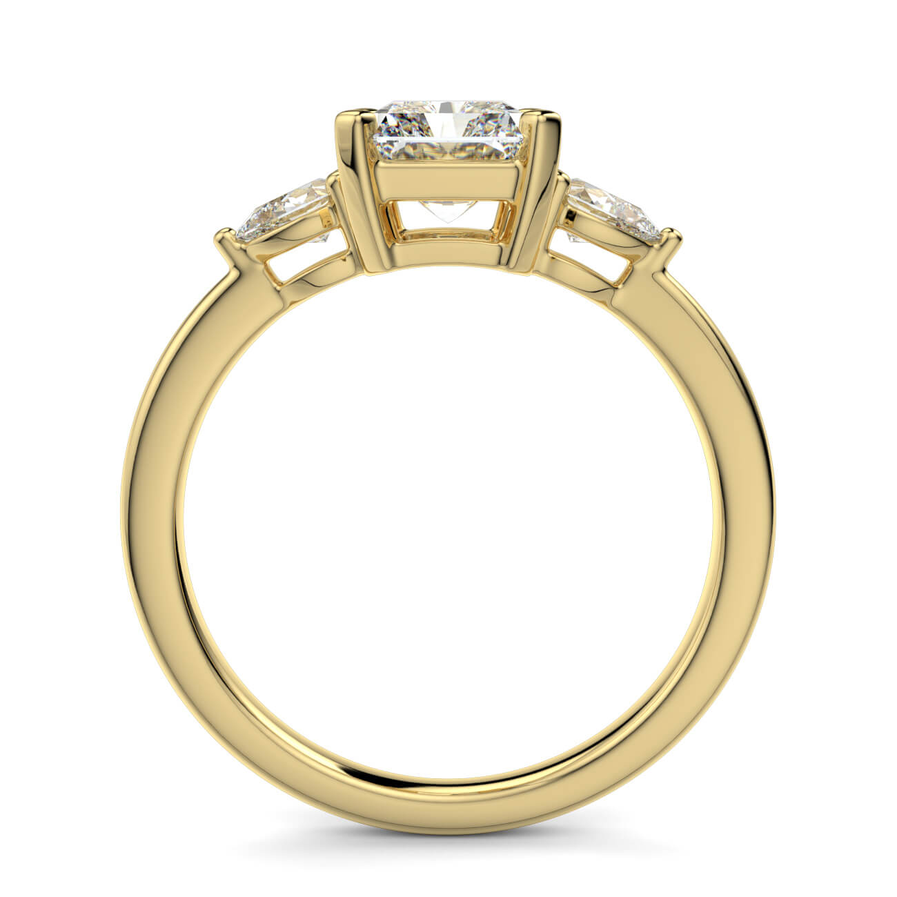 Radiant Cut Diamond Ring With Pear Shape Side Diamonds In Yellow Gold – Australian Diamond Network