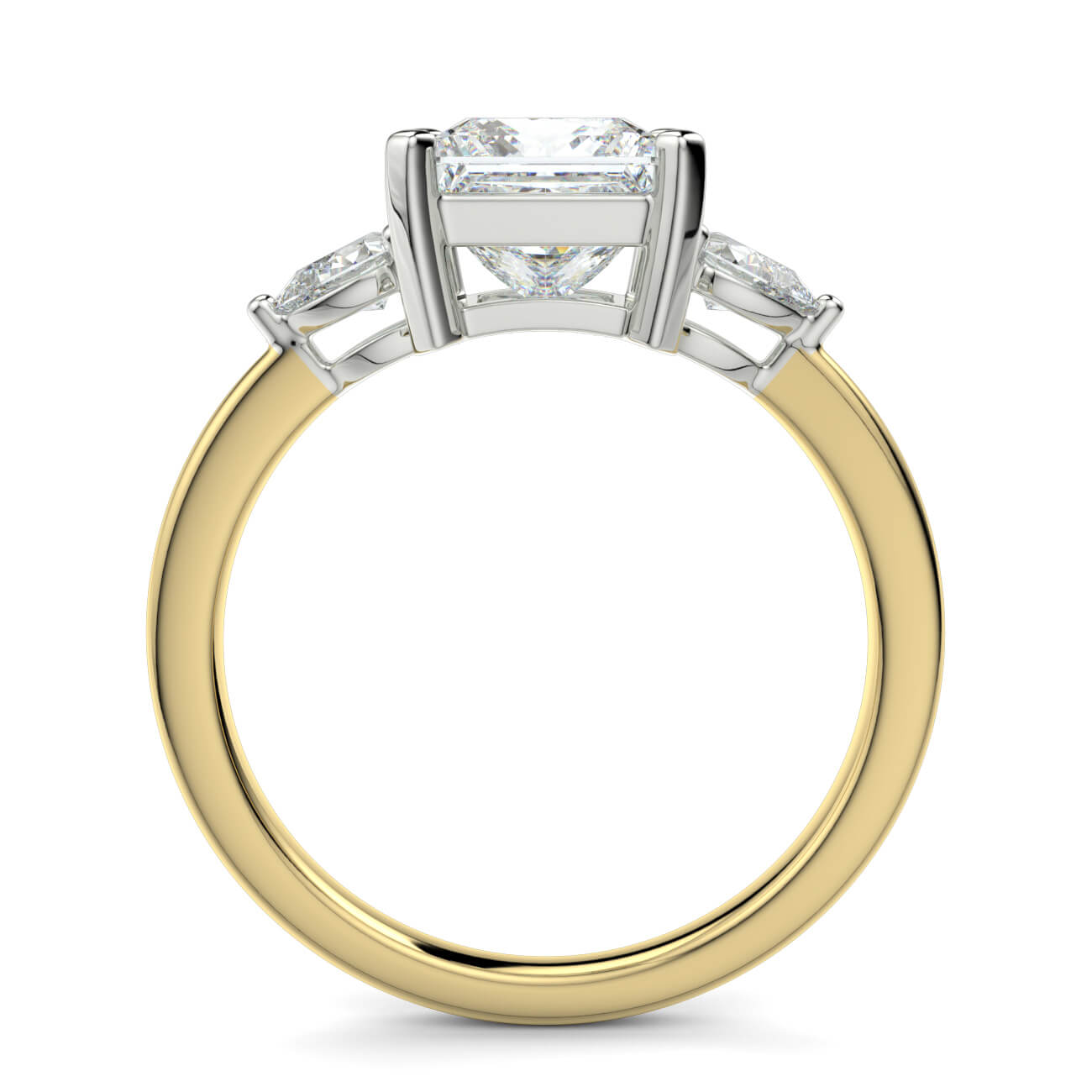 Princess Cut Diamond Ring With Pear Shape Side Diamonds In Yellow and White Gold – Australian Diamond Network