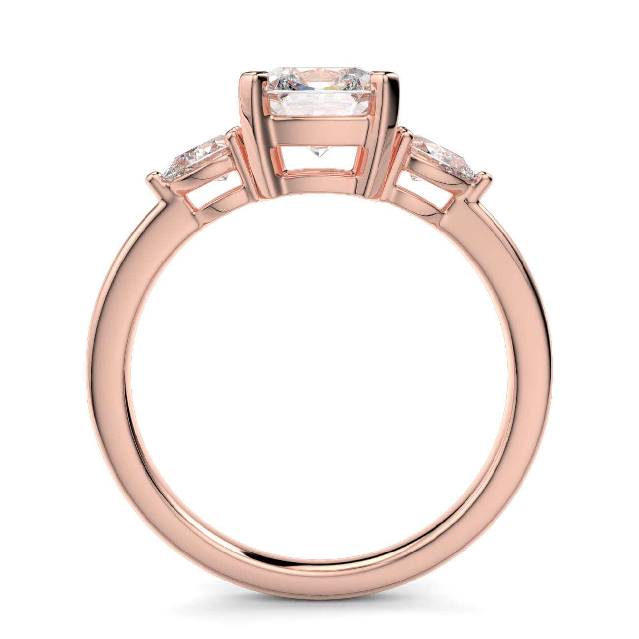 Cushion Cut Diamond Ring With Pear Shape Side Diamonds In Rose Gold – Australian Diamond Network