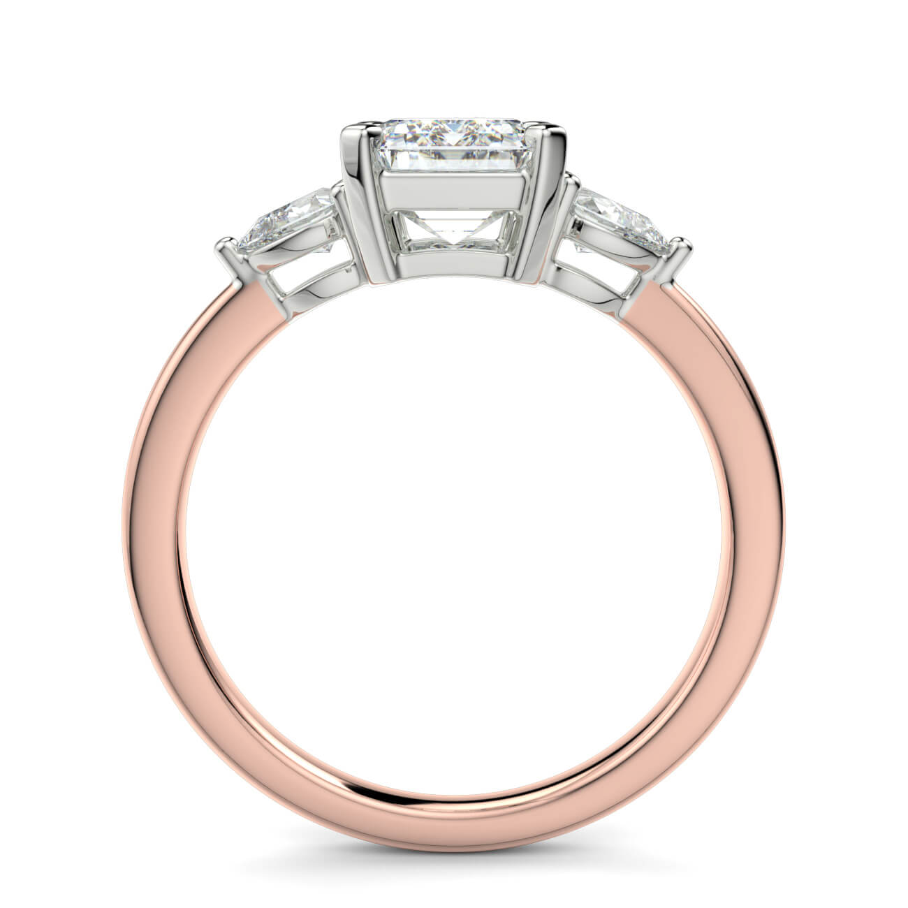 Emerald Cut Diamond Ring With Pear Shape Side Diamonds In Rose and White Gold – Australian Diamond Network