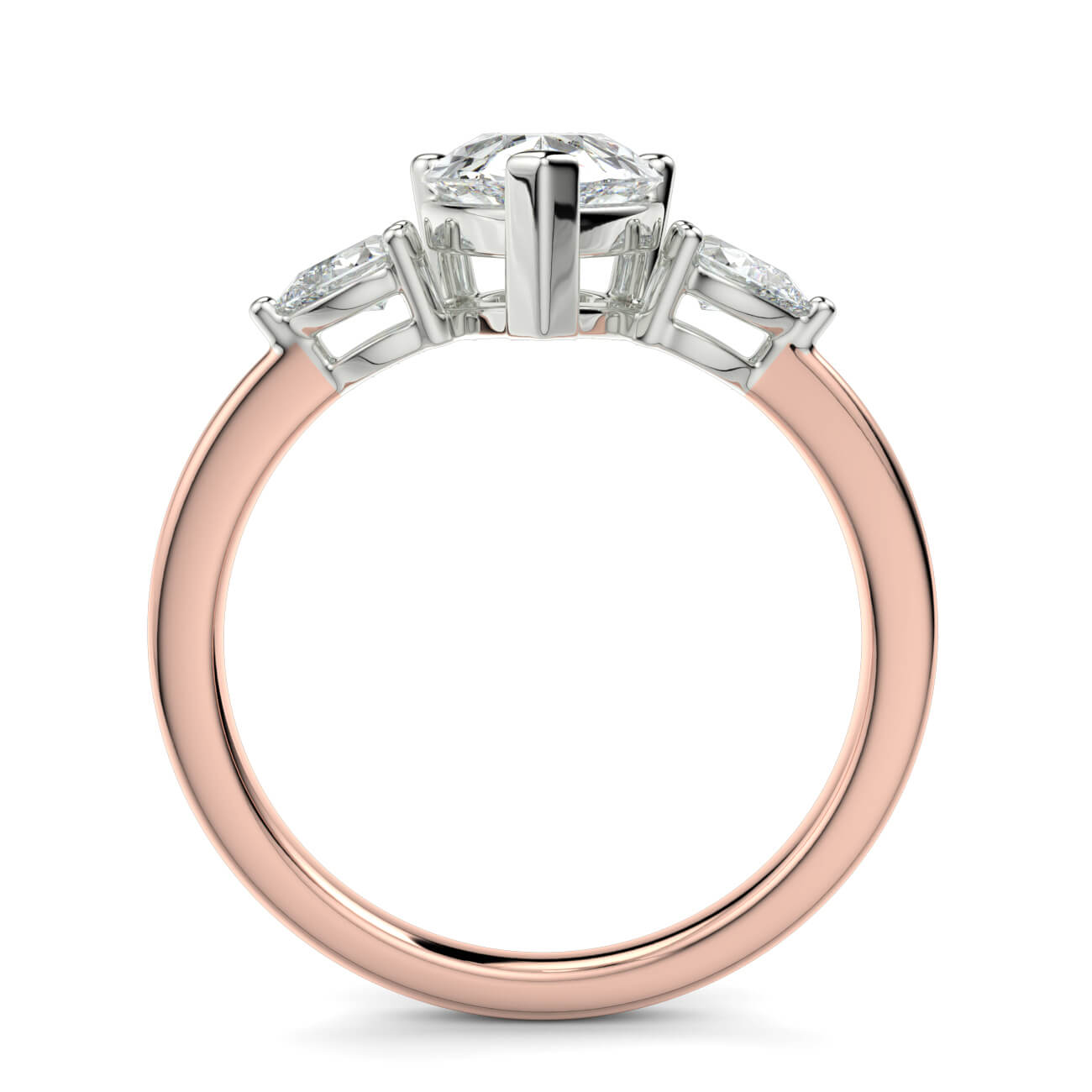 Pear Shape Diamond Ring With Pear Shape Side Diamonds In Rose and White Gold – Australian Diamond Network