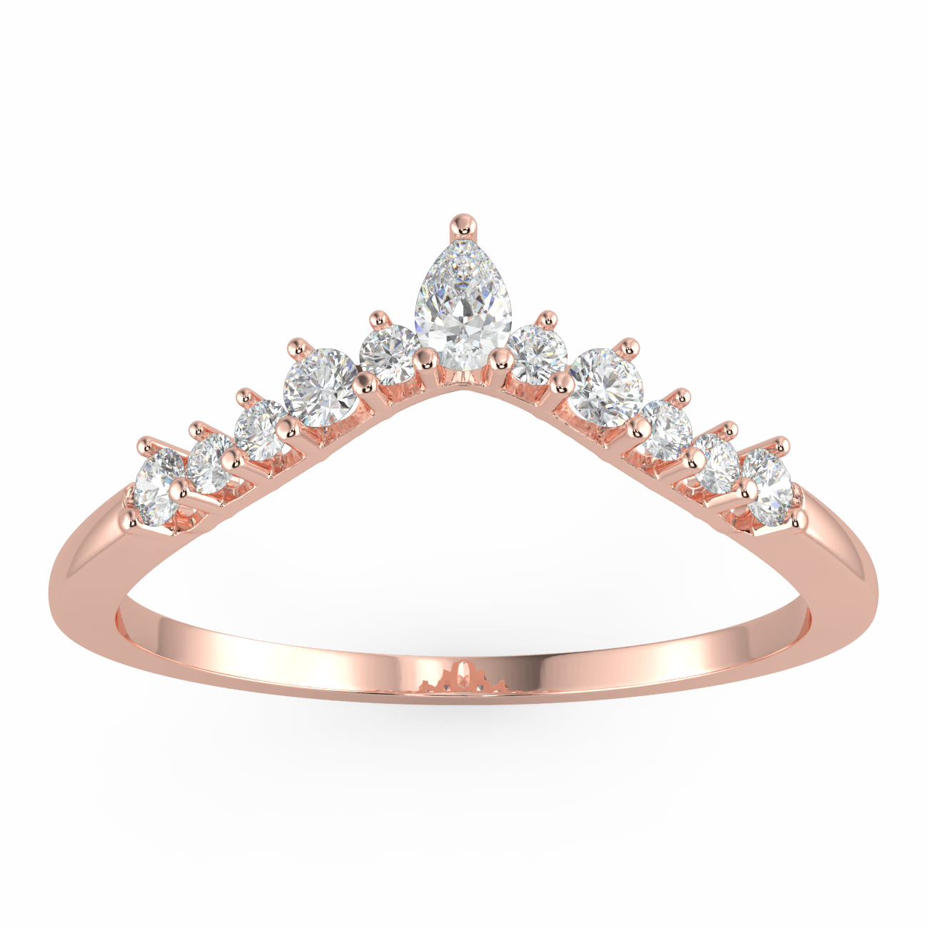 Round & Pear Shape Diamond Curved Wedding Ring  - 18k Rose Gold