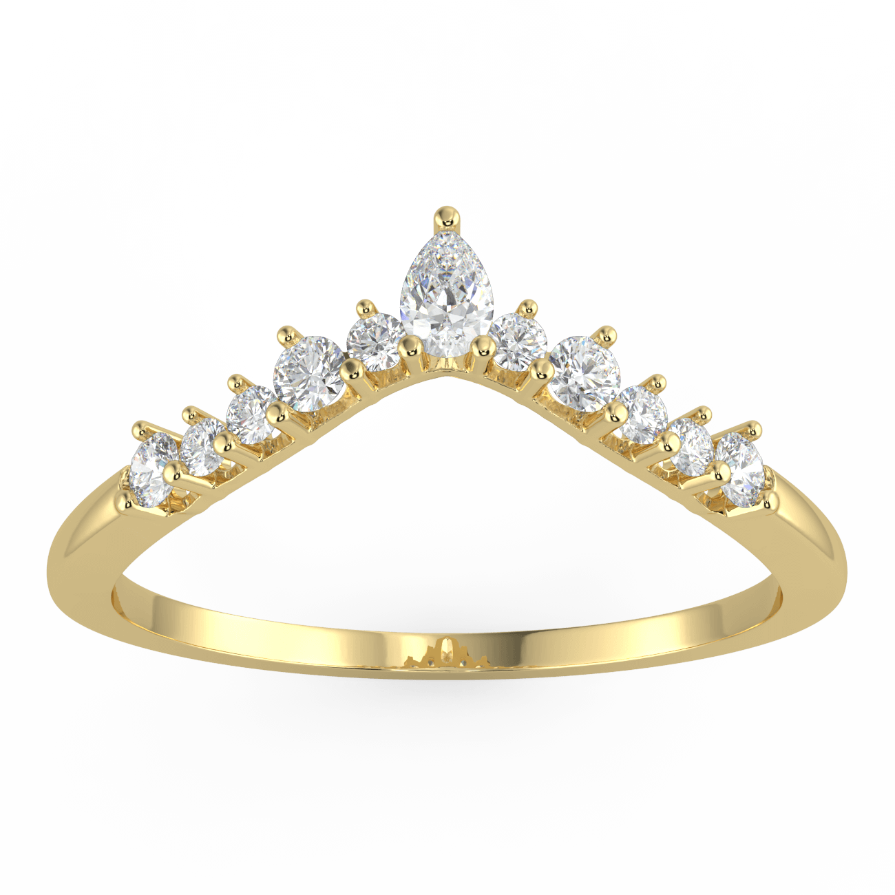 Round & Pear Shape Diamond Curved Wedding Ring  - 18k Yellow Gold