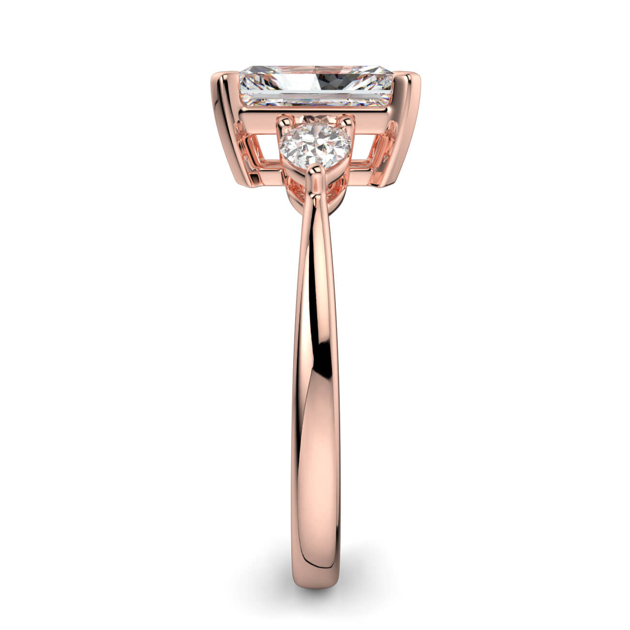 Radiant Cut Diamond Ring With Pear Shape Side Diamonds In Rose Gold – Australian Diamond Network