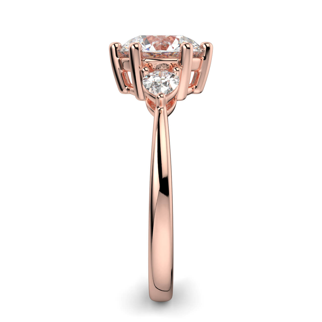 Round Brilliant Cut Diamond Ring With Pear Shape Side Diamonds In Rose Gold – Australian Diamond Network