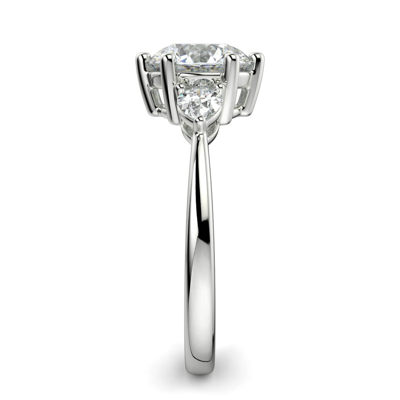 Round Brilliant Cut Diamond Ring With Pear Shape Side Diamonds In White Gold – Australian Diamond Network