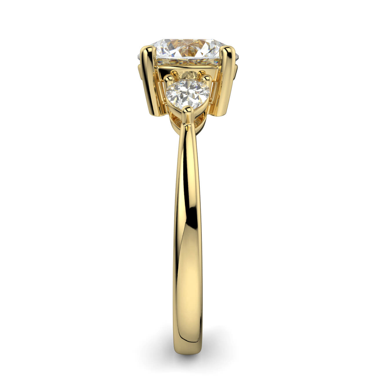 Round Brilliant Cut Diamond Ring With Pear Shape Side Diamonds In Yellow Gold – Australian Diamond Network
