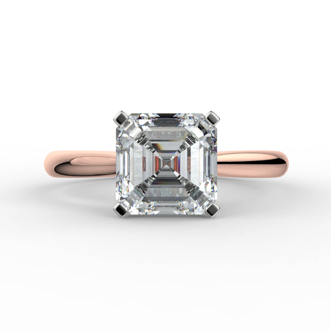 Asscher cut diamond cathedral engagement ring in white and rose gold – Australian Diamond Network