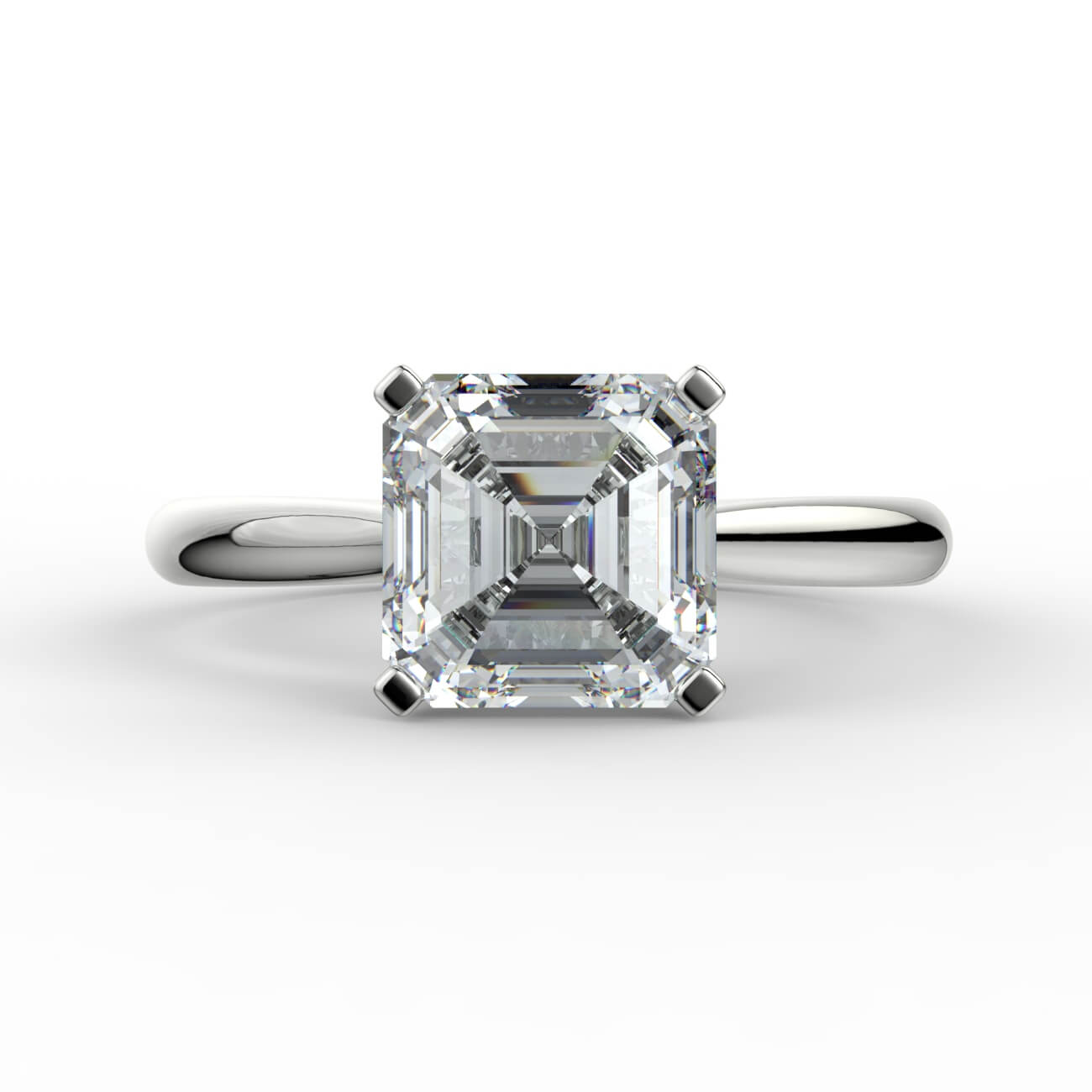 Asscher cut diamond cathedral engagement ring in white gold – Australian Diamond Network