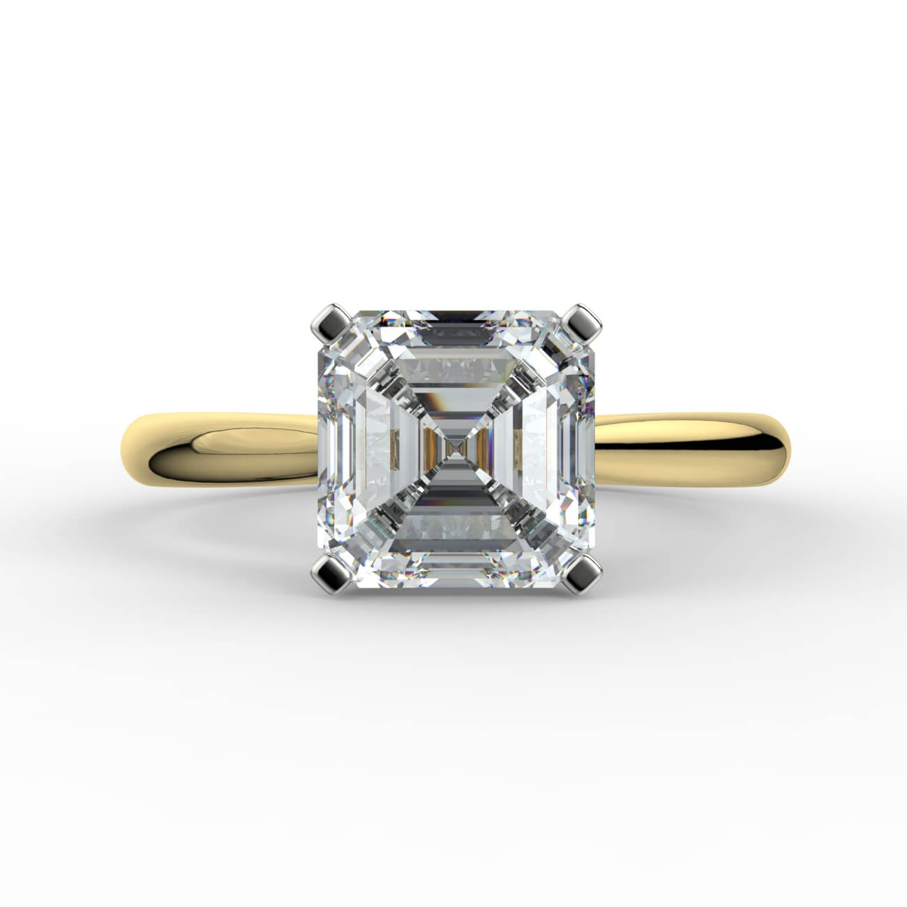 Asscher cut diamond cathedral engagement ring in white and yellow gold – Australian Diamond Network