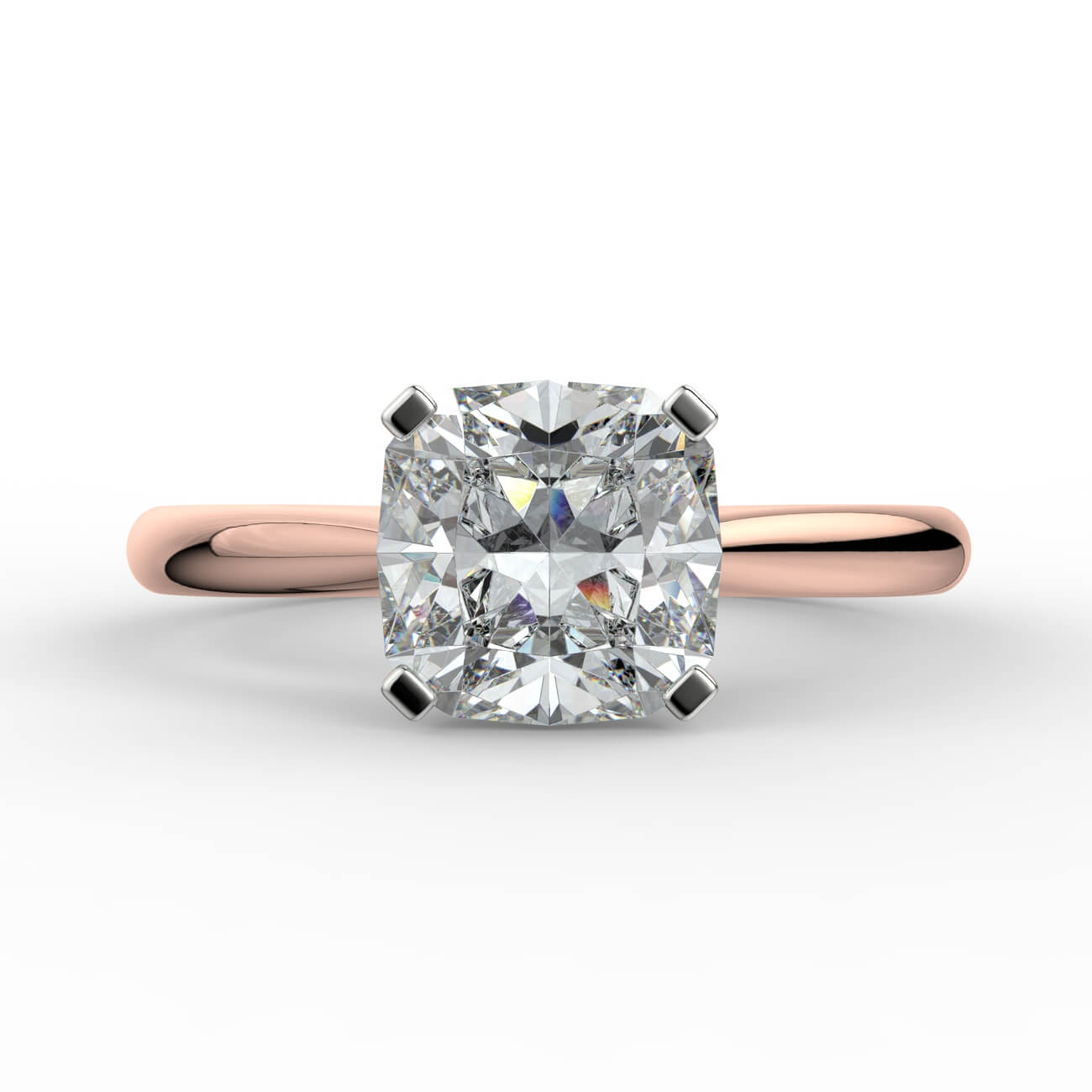 Cushion cut diamond cathedral engagement ring in white and rose gold – Australian Diamond Network