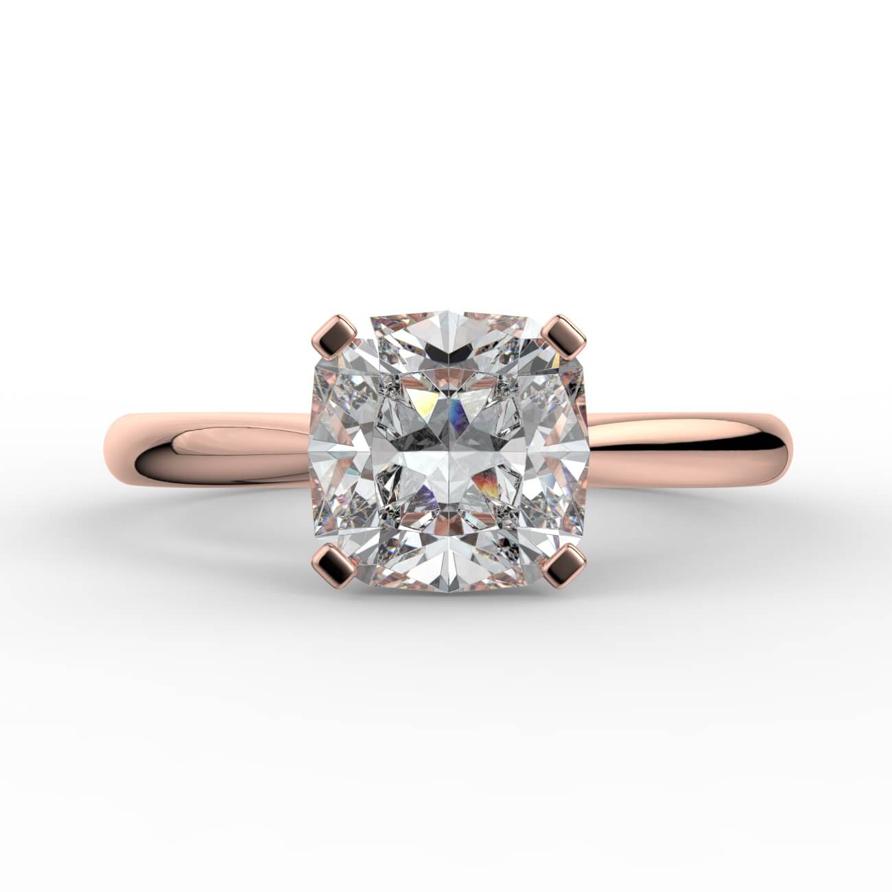 Cushion cut diamond cathedral engagement ring in rose gold – Australian Diamond Network