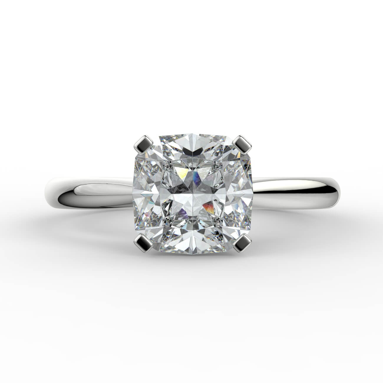 Cushion cut diamond cathedral engagement ring in white gold – Australian Diamond Network