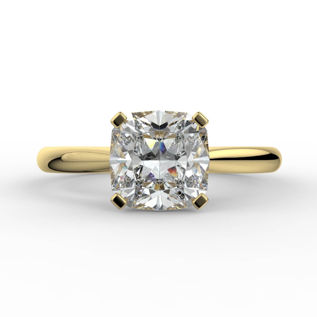 Cushion cut diamond cathedral engagement ring in yellow gold – Australian Diamond Network