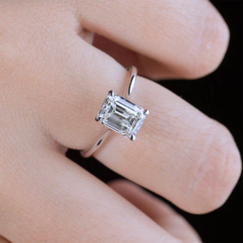 Tapering Cathedral Emerald Cut Diamond Solitaire Engagement Ring - Australian Diamond Network