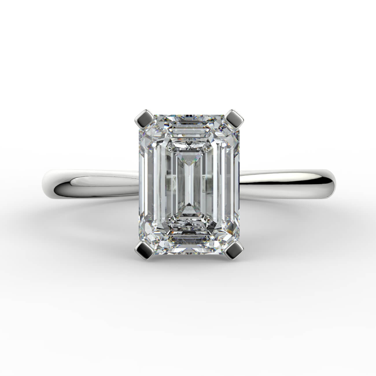 Emerald cut diamond cathedral engagement ring in platinum – Australian Diamond Network