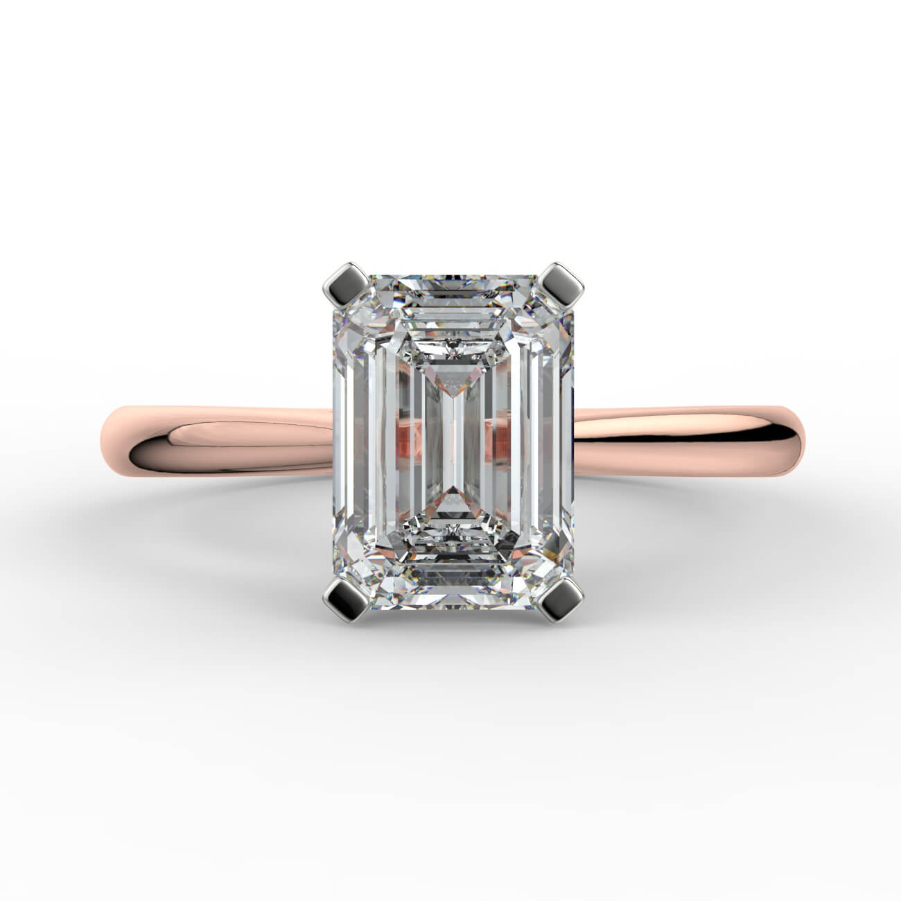 Emerald cut diamond cathedral engagement ring in rose and white gold – Australian Diamond Network