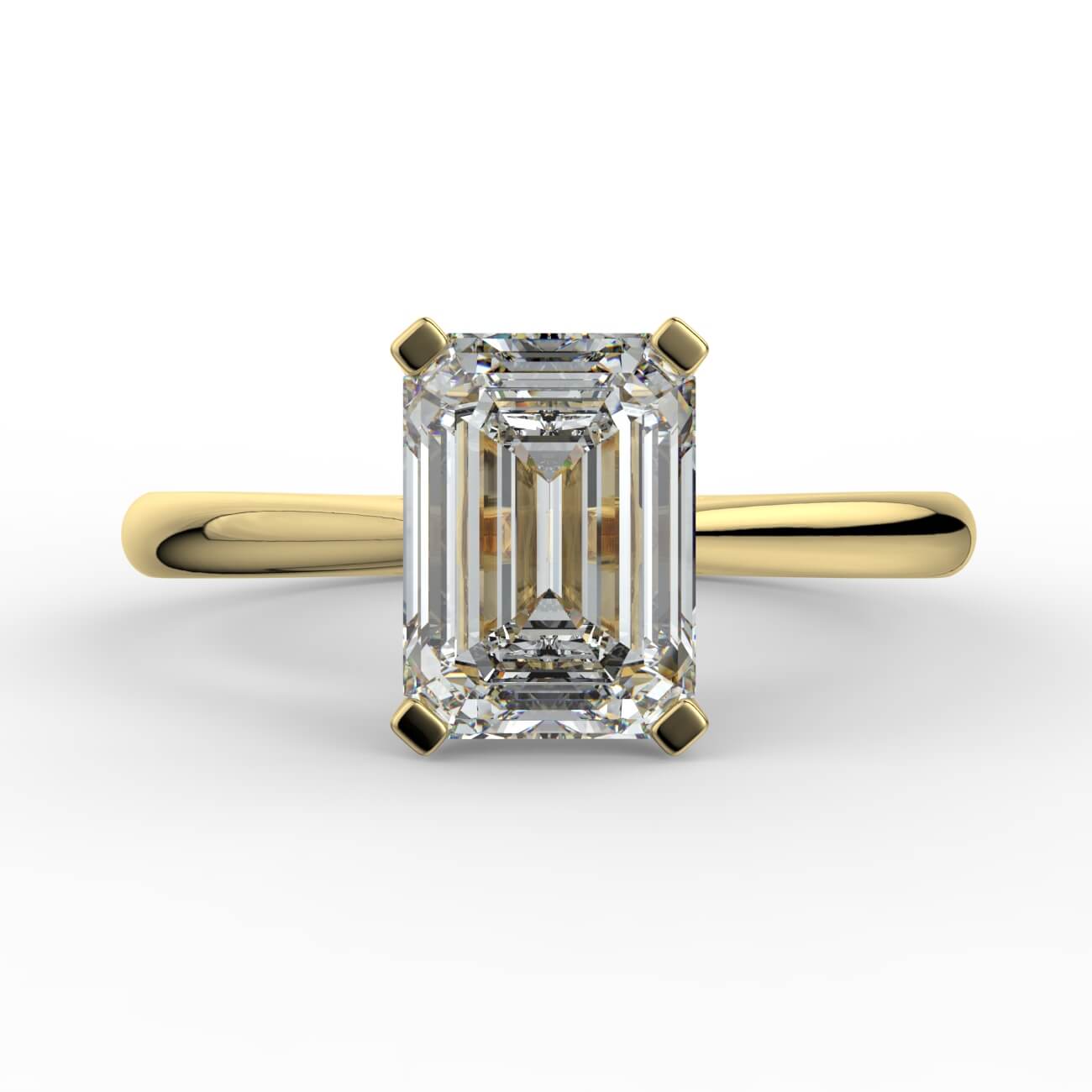 Emerald cut diamond cathedral engagement ring in yellow gold – Australian Diamond Network