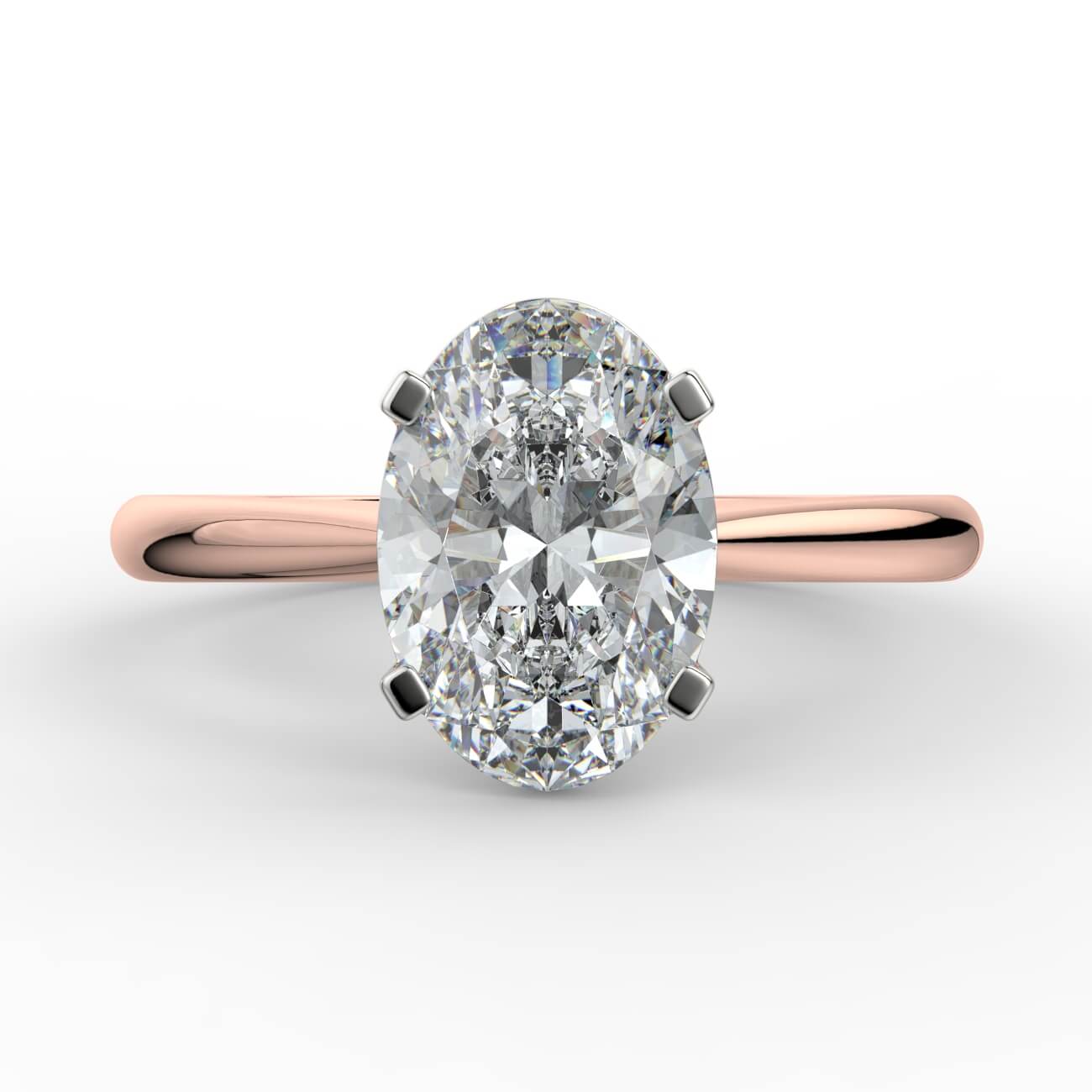 Oval cut diamond cathedral engagement ring in white and rose gold – Australian Diamond Network