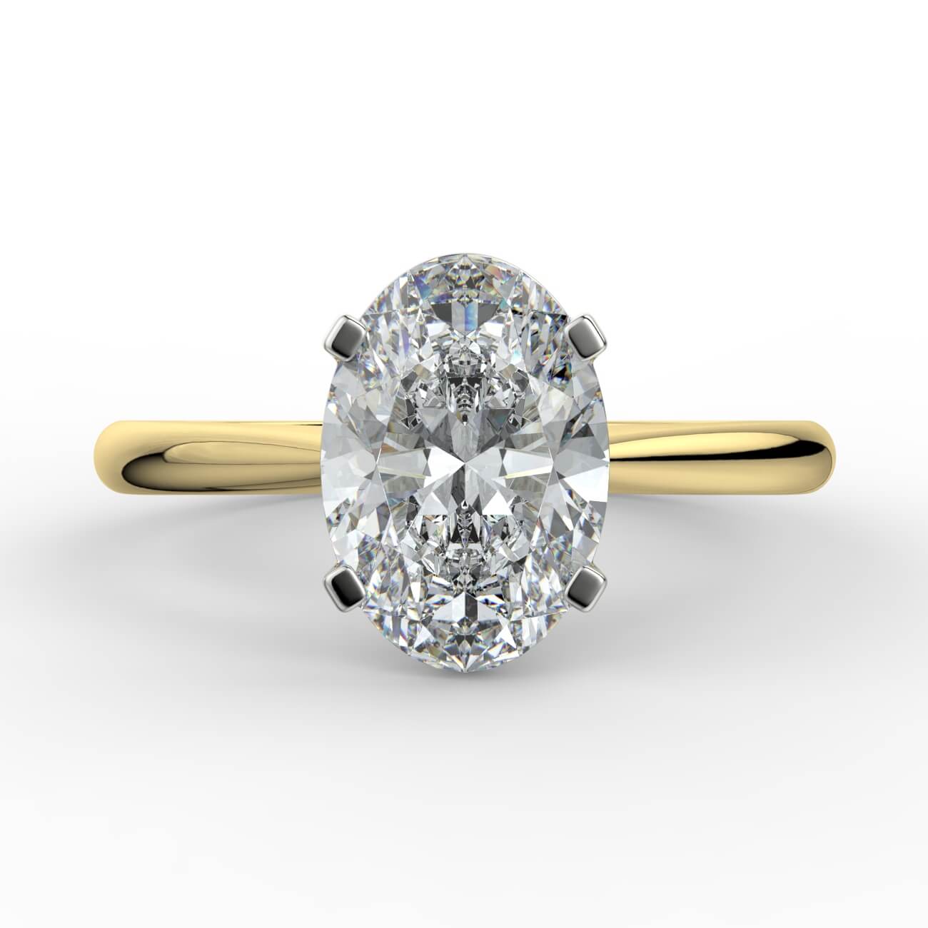 Oval cut diamond cathedral engagement ring in white and yellow gold – Australian Diamond Network