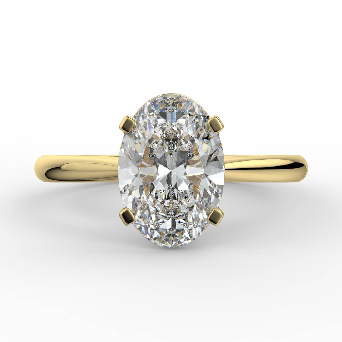 Oval cut diamond cathedral engagement ring in yellow gold – Australian Diamond Network