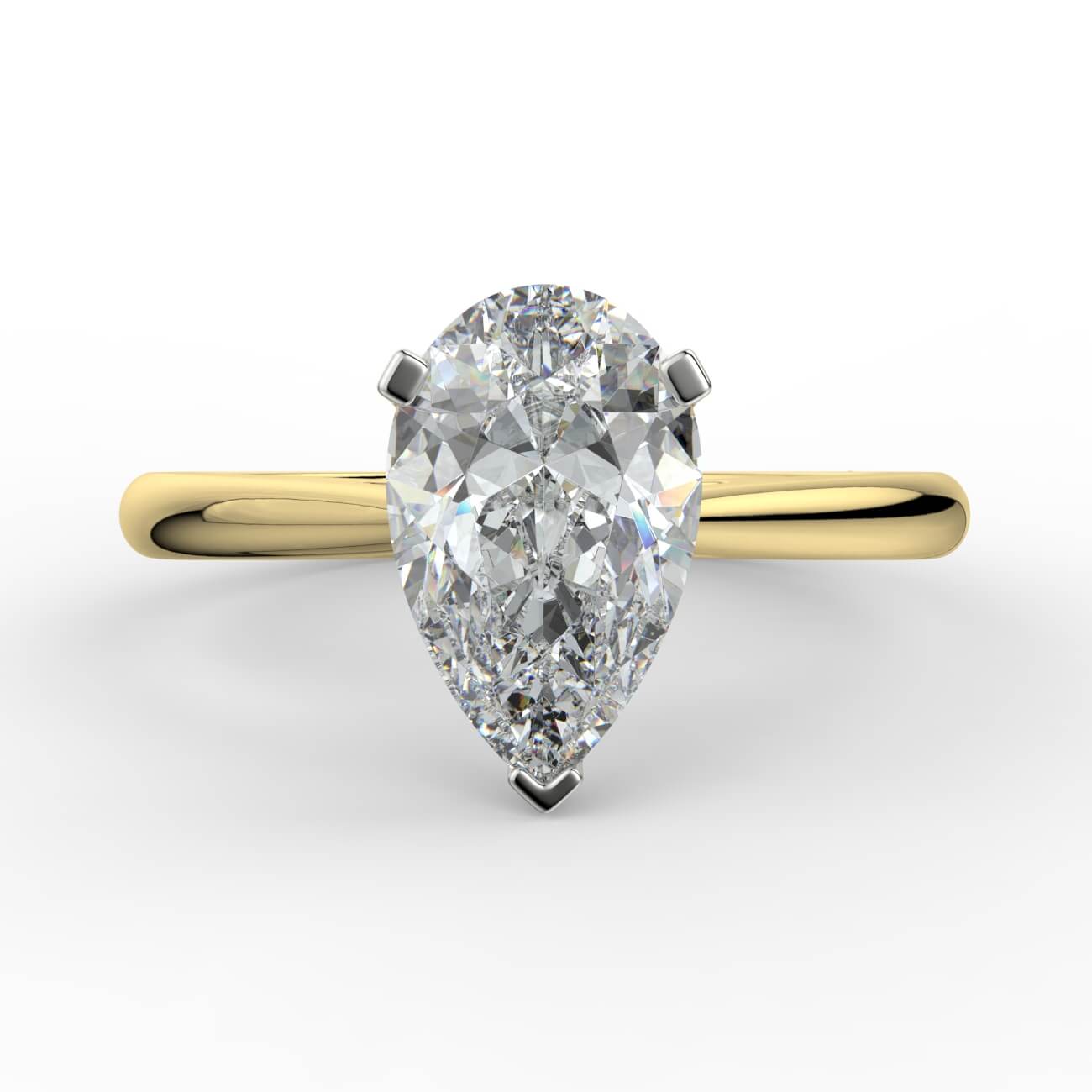 Pear cut diamond cathedral engagement ring in white and yellow gold – Australian Diamond Network