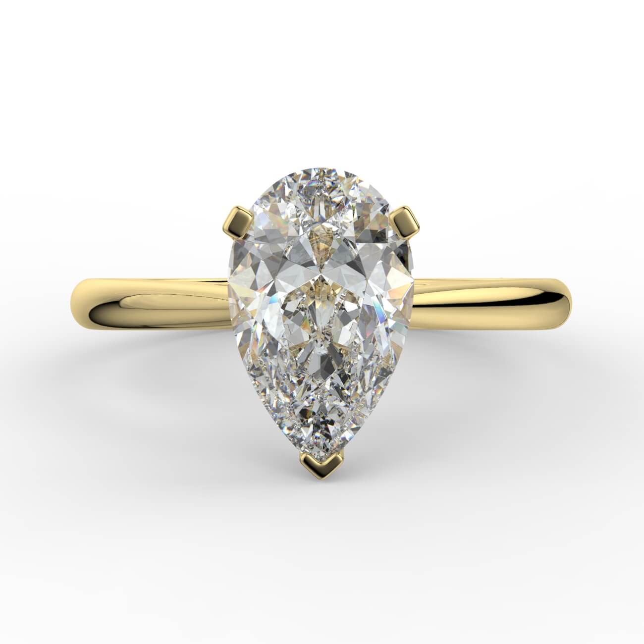 Pear cut diamond cathedral engagement ring in yellow gold – Australian Diamond Network